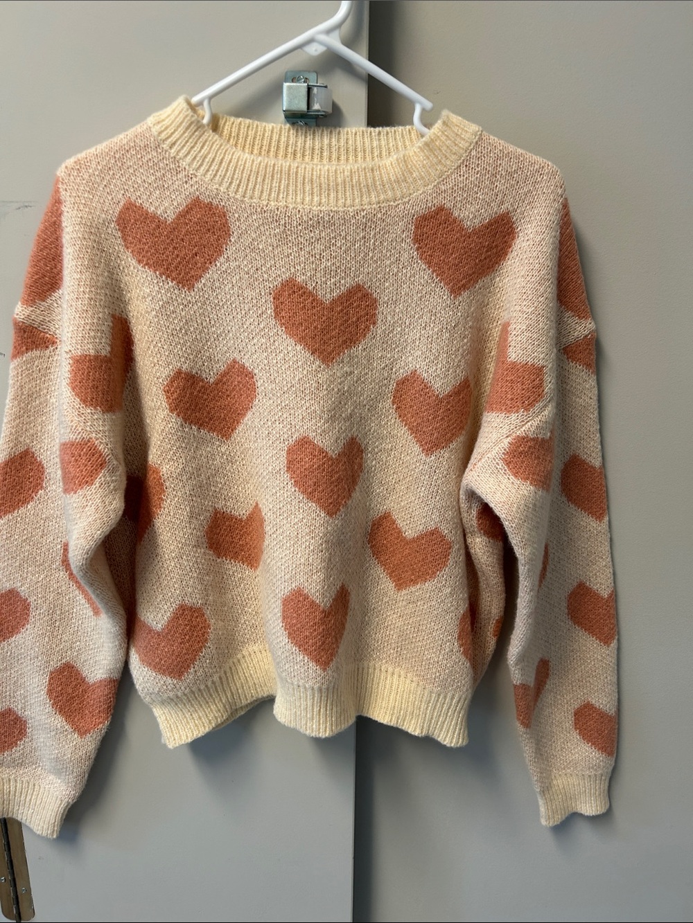 Cream & Rust Heart Pattern Sweater - Women's Knit Pullover